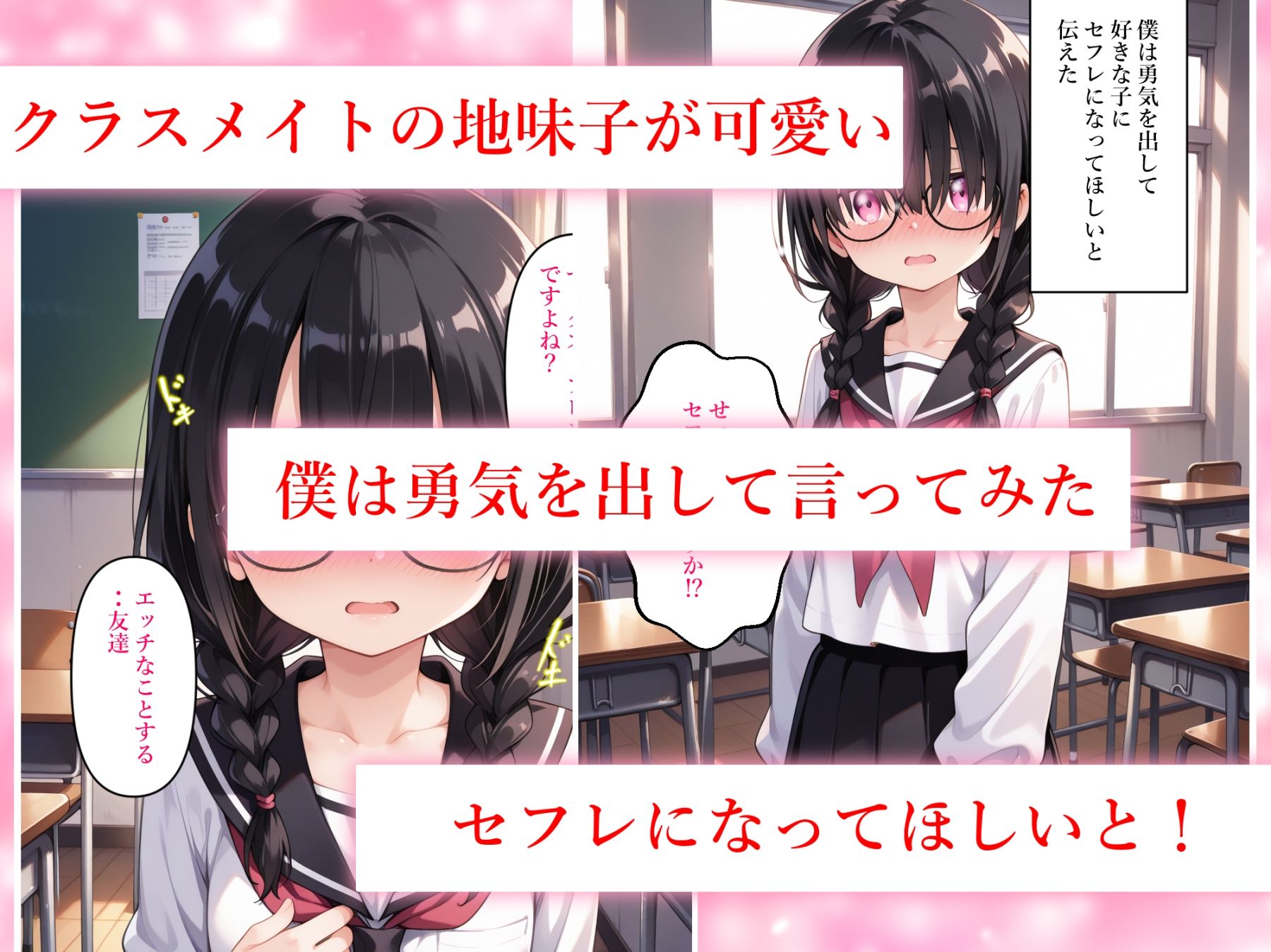 地味で目立たないクラスメイトの黒髪おさげの眼鏡っ子の事が大好きなのでセフレになってほしいと言ってみた サンプル画像 2