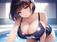 緑色ロングでセーラー服を着た女の子と黒髪ボブスタイルで水着の女の子|エロ動画投稿 サンプル画像 1