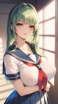 緑色ロングでセーラー服を着た女の子と黒髪ボブスタイルで水着の女の子|エロ動画投稿 サンプル画像 4
