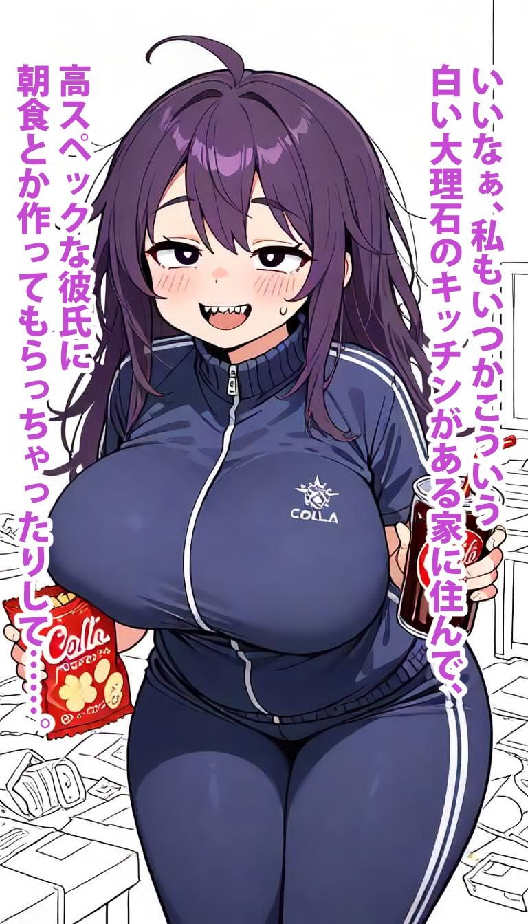 自堕落スパイラル 〜ジャージの隙間から溢れる幸せの肉塊?〜|e-ふゅ〜ちゃ〜 サンプル画像 1