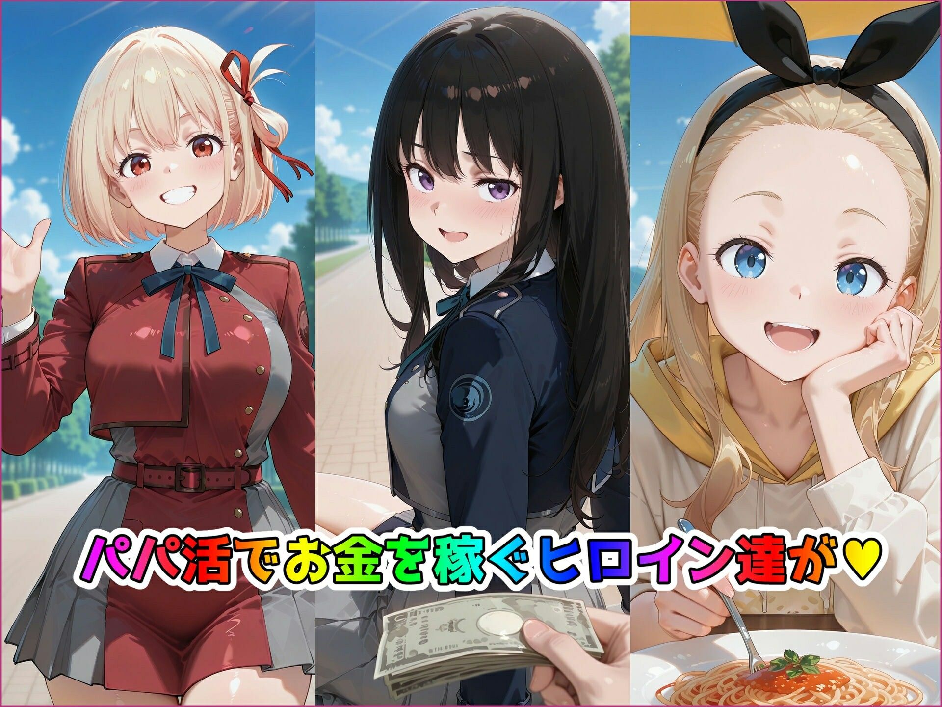 パパ活ヒロインと膣内射精えっちする話 リコ〇ス・リコ〇ルの三人編 錦〇千束&井〇上たきな&クル〇 サンプル画像 3