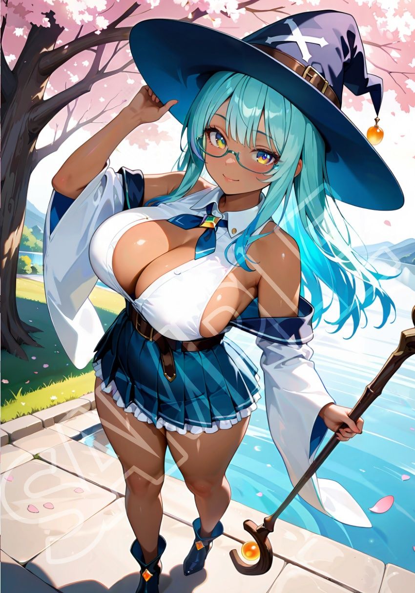 褐色水魔女と桜デート サンプル画像 3