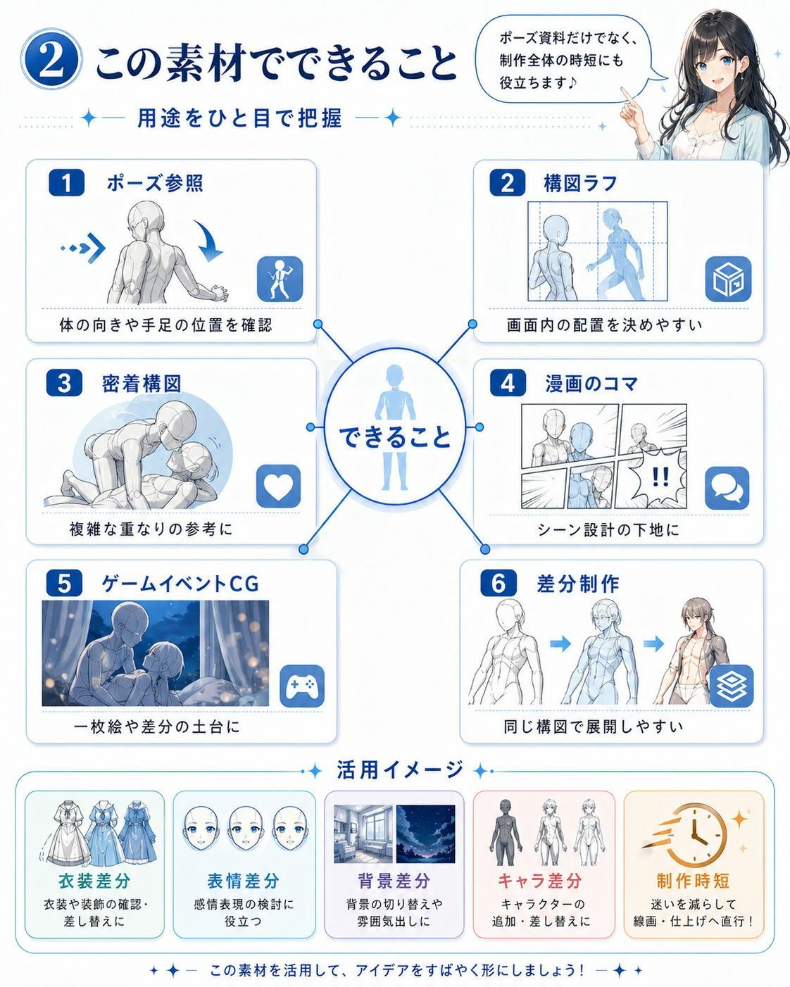 意外に使える!? えちえちポーズ集Vol.2 〜商用OK・モザイク済マネキン線画素材〜 サンプル画像 7