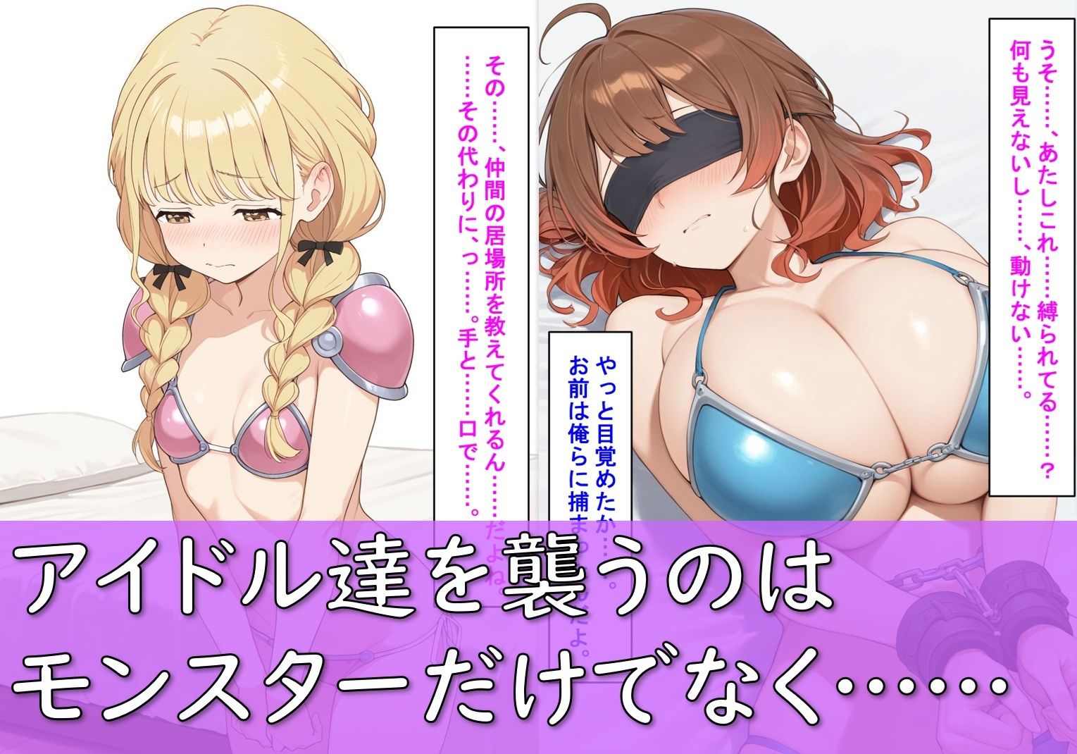 【敗北】ビキニアーマーのアイドル4人が異世界でヤられる話【花〇佑芽・葛〇リーリヤ・藤〇ことね・姫〇莉波】｜Aiイラスト販売所 サンプル画像 4
