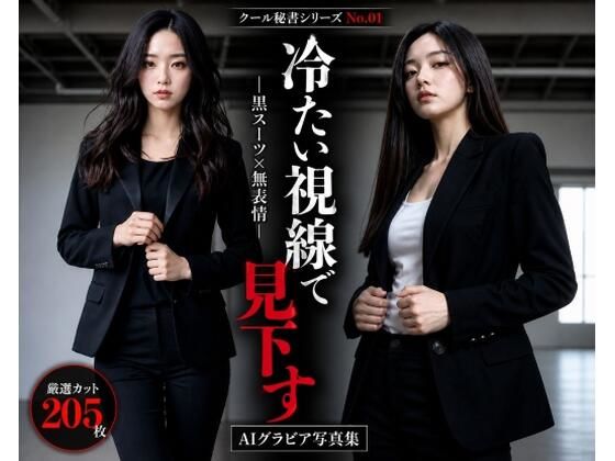 クール秘書シリーズ1  冷たい視線で見下す美人秘書  黒スーツ×無表情で立つ姿が刺さる205枚【AIグラビア写真集】｜AI美女制作参謀本部4課