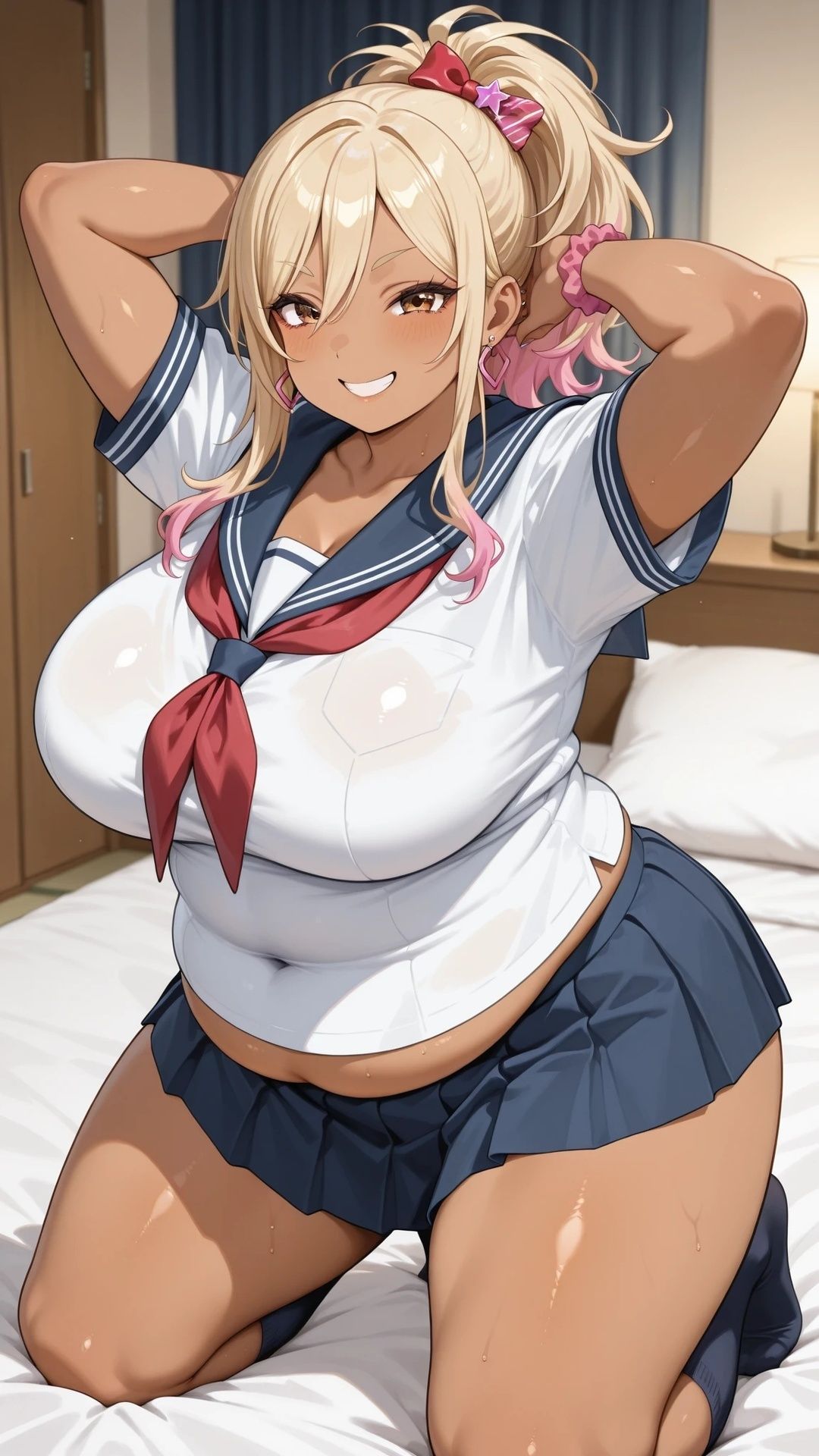 ぽっちゃり黒ギャルと制服ハメ撮り|肥満女性が大好き サンプル画像 4