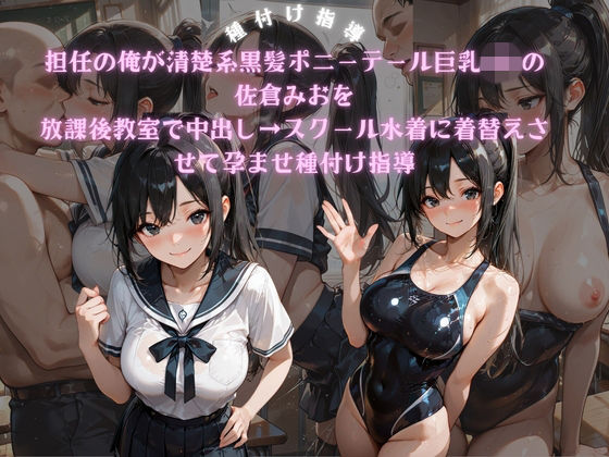 担任の俺が清楚系黒髪ポニーテール巨乳JKの佐倉みおを放課後教室で中出し→スクール水着に着替えさせて孕ませ種付け指導｜ポンポン工房