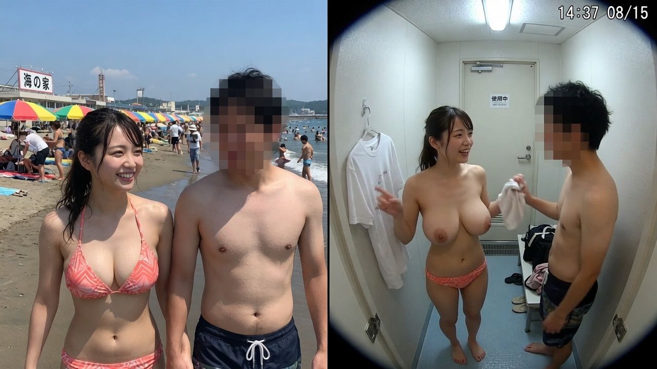 【美女189人！！】かわいいビキニ美女の海の家のシャワー室を盗撮！！水着美女のおっぱいが見れちゃった・・・私服姿がゲットできた子も！！｜ちょっとエッチな妄想AI劇場 サンプル画像 7