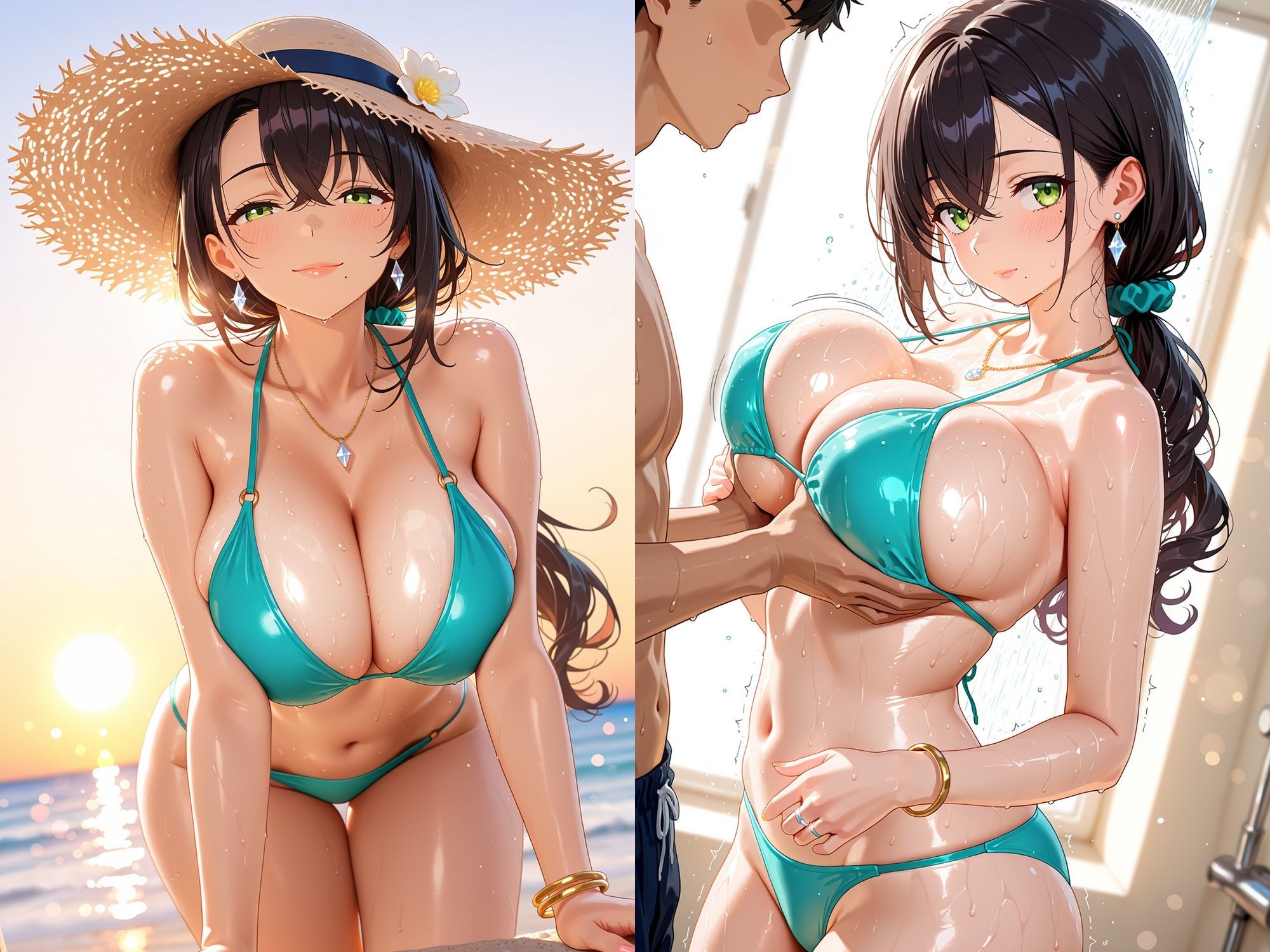 爆乳人妻は海で逝く｜朝のテント サンプル画像 3