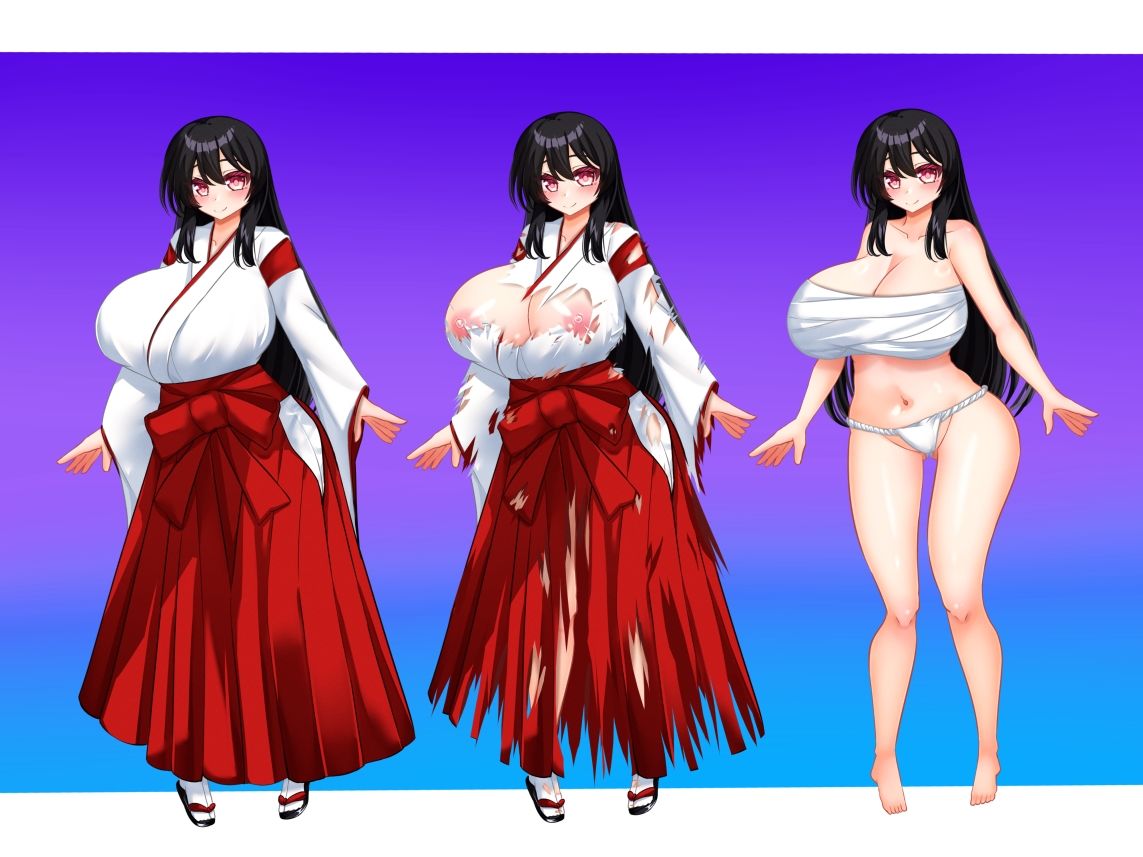 立ち絵素材 黒髪の女の子（巫女・サラシ差分）｜水の木 サンプル画像 2