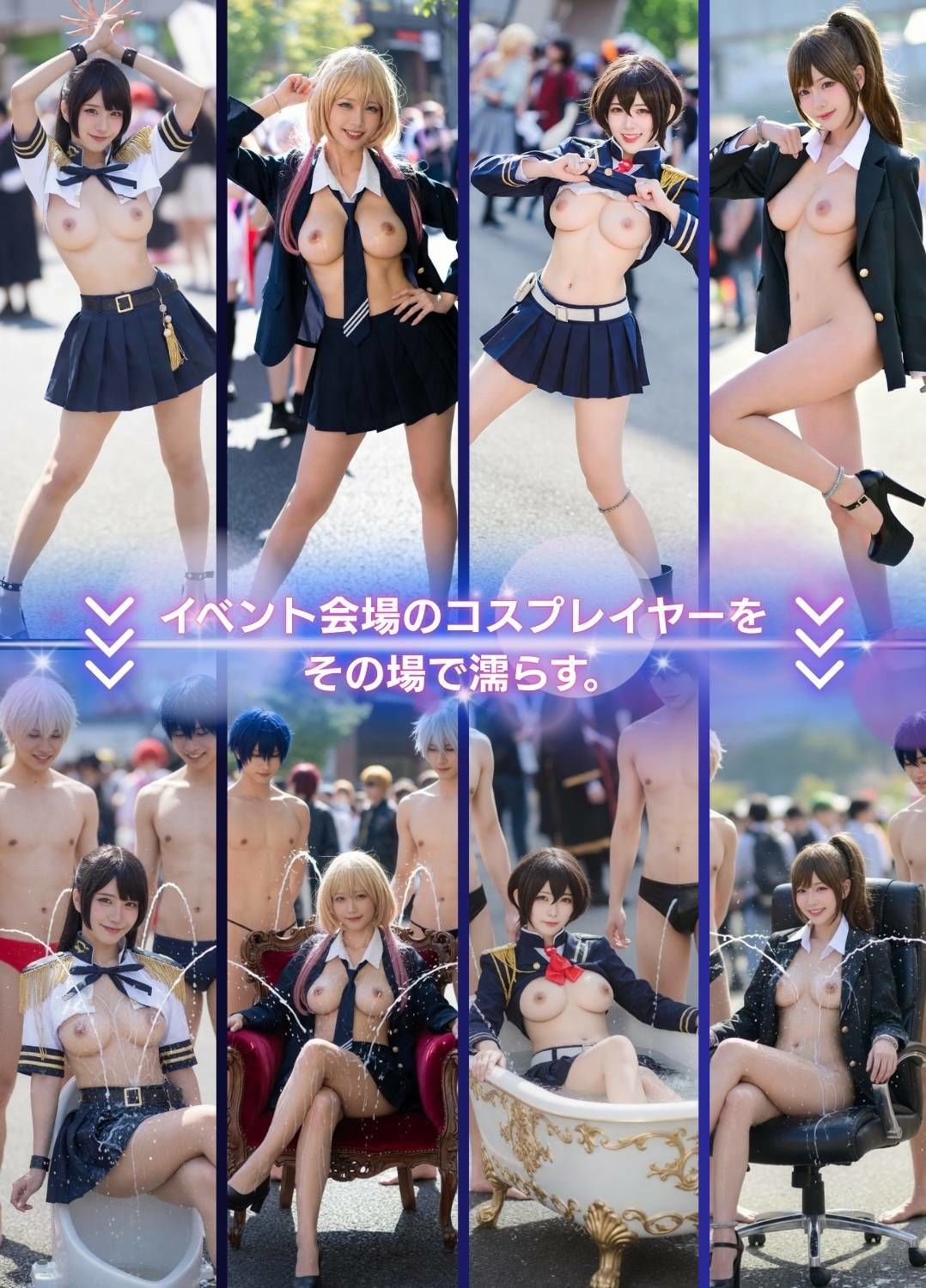 コスプレイヤーを濡らす。学園制服編｜くらたAIオフィス サンプル画像 3