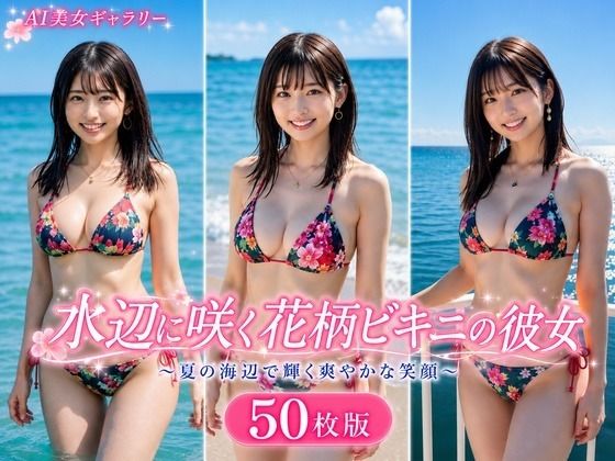 水辺に咲く花柄ビキニの彼女 50枚版｜AI Portrait Works