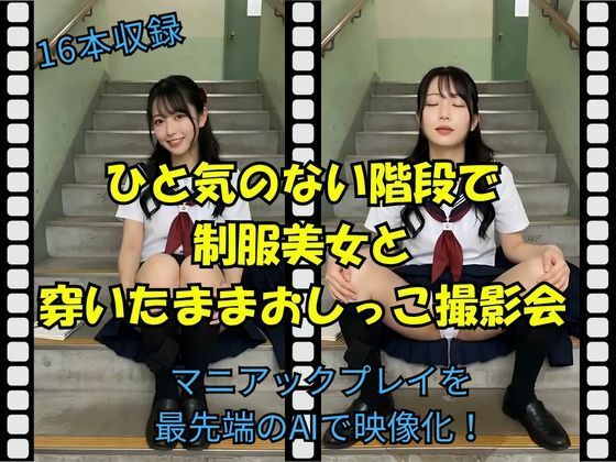 ひと気のない階段で制服美女と穿いたままおしっこ撮影会｜Pochi-Pochi