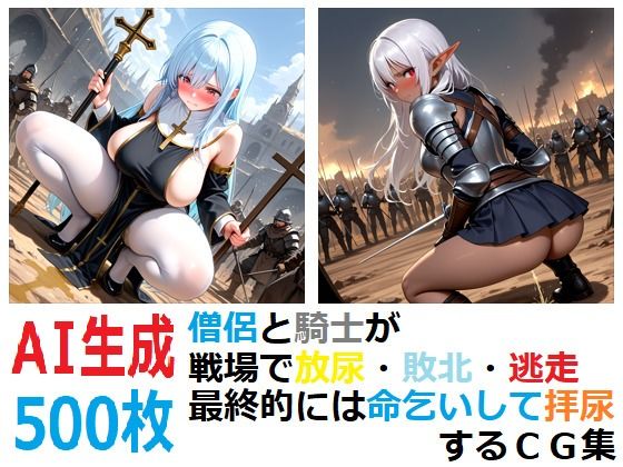 僧侶と騎士が戦場で放尿・敗北・逃走・最終的には命乞いして拝尿するCG集｜YOG