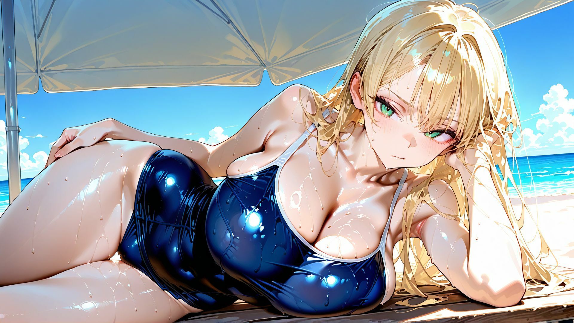 【4K】スク水姿の巨乳JKを、夏の海で汗だく中出しセックス｜ぴくぴくらんど サンプル画像 4