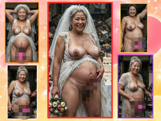 50代60代70代爆乳ぽっちゃりふたなり熟女花嫁 スラムのゴミ山で薄汚れた結婚式 ゴミ屋敷で半透明ネグリジェで手料理 射精動画＆チ○ポ画像集｜@futajuku