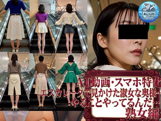 ［AI動画・スマホ特化］ エスカレータで見かけた淑女な奥様…やることやってるんだ…熟女編｜めとさば缶詰め