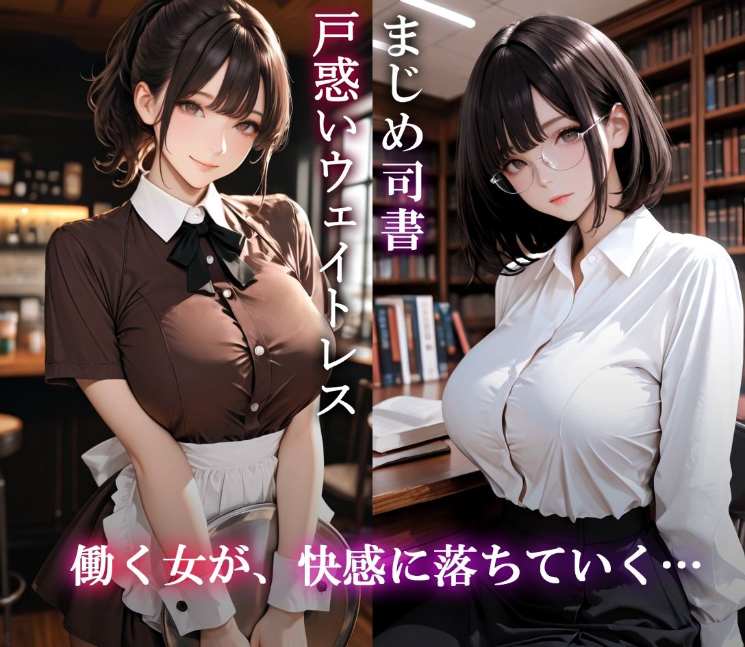 【AIのAV動画】働く女と生ハメ性交  まじめ司書と戸惑いウェイトレス｜おくみ サンプル画像 2