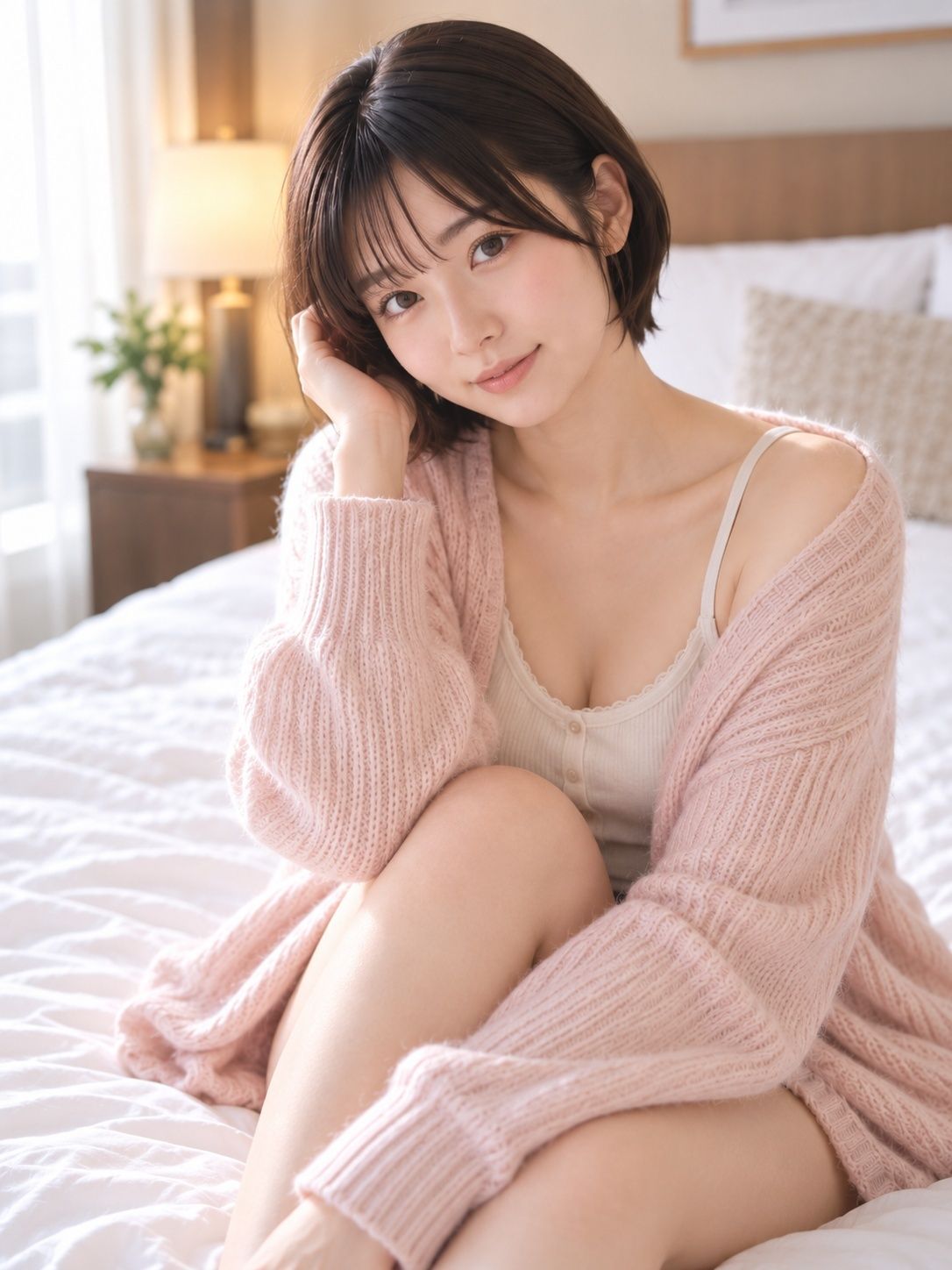 朝の余韻 〜Mizuki in Suite Room〜｜Lumiere AI Portrait Lab サンプル画像 2