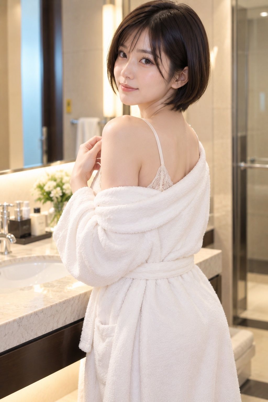 朝の余韻 〜Mizuki in Suite Room〜｜Lumiere AI Portrait Lab サンプル画像 4