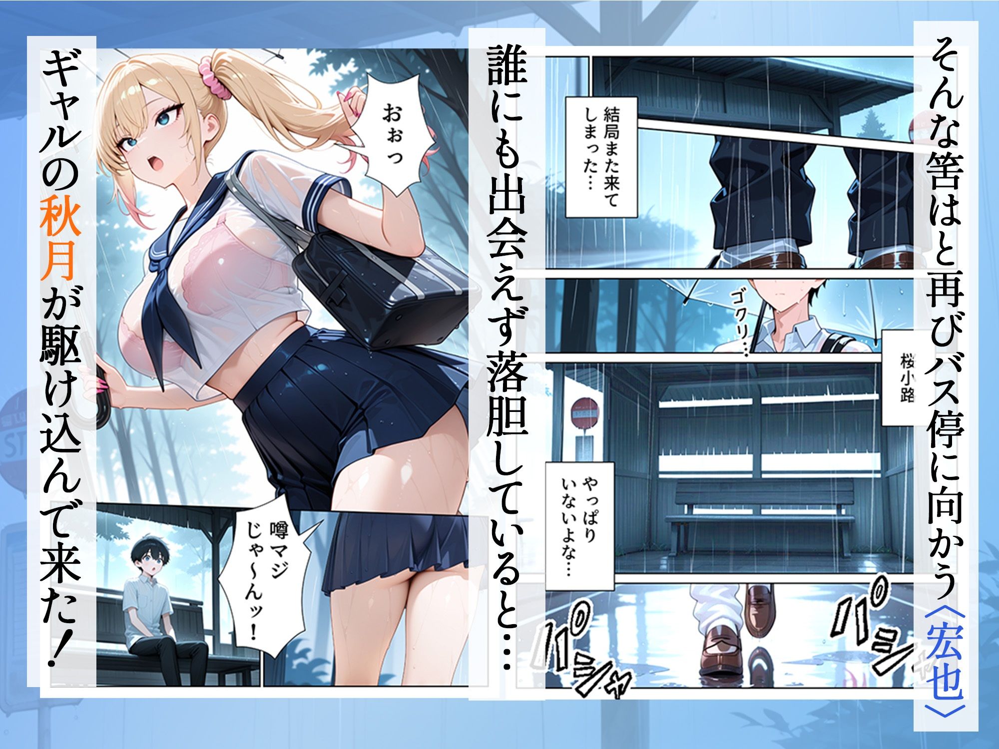 雨宿りのバス停で学園美女と濡れ透けSEXした話 サンプル画像 8