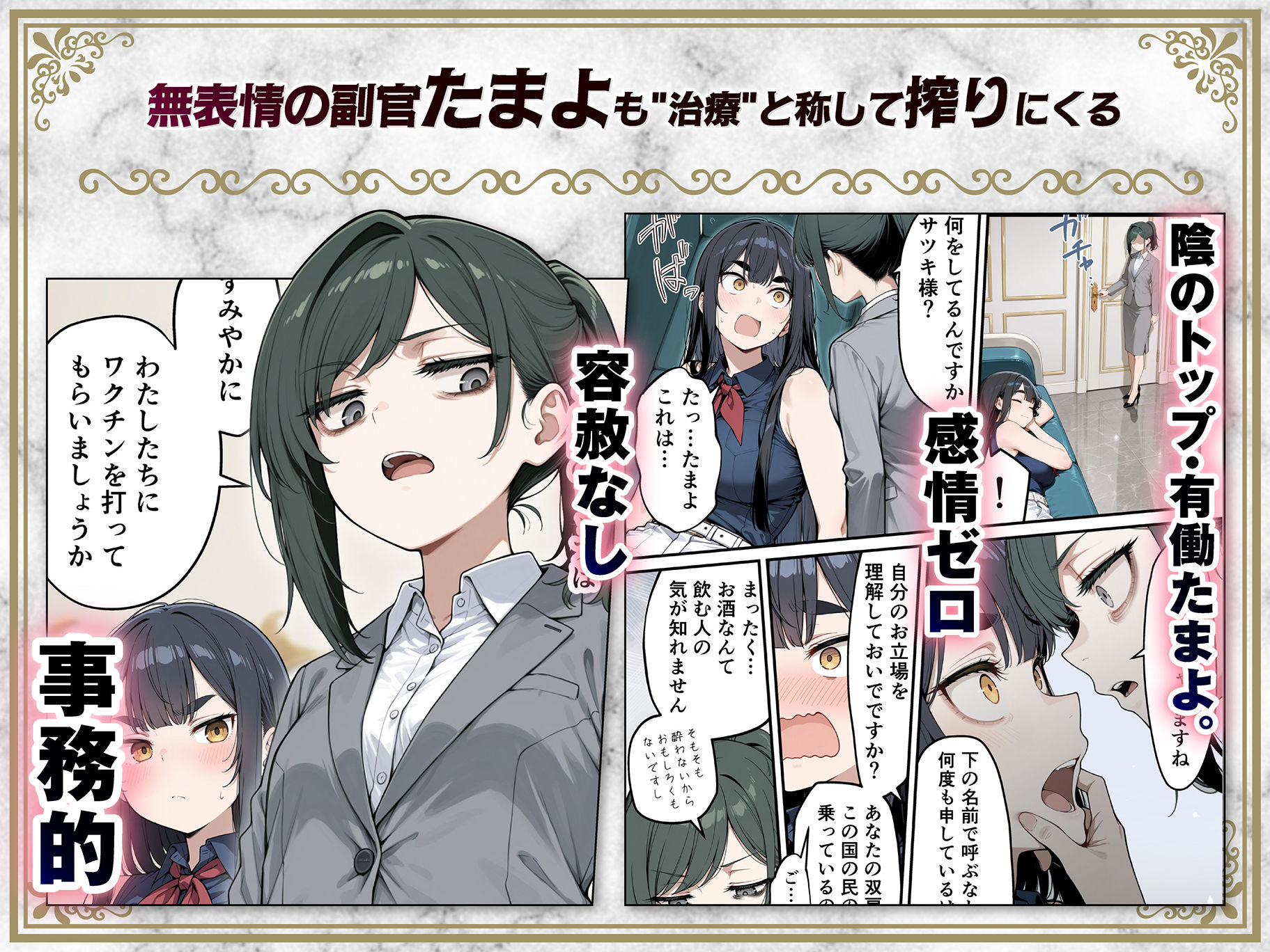 太眉おっぱい長官と貧乳ジト目副官にワクチンポな僕が搾精部屋へ閉じ込められる話｜性的初期衝動 サンプル画像 6