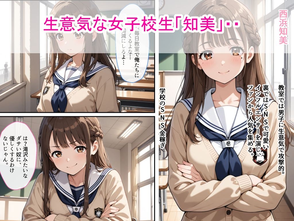 【高画質版】生意気女子校生がSNS配信の秘密を同級生に握られ教室で中出しされた話｜AIザッハトルテ サンプル画像 1