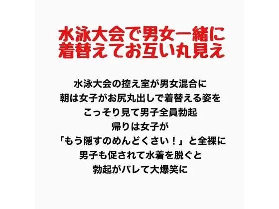 水泳大会で男女一緒に着替えて、お互い裸が丸見え｜羞恥の星空 CFNM/CMNF
