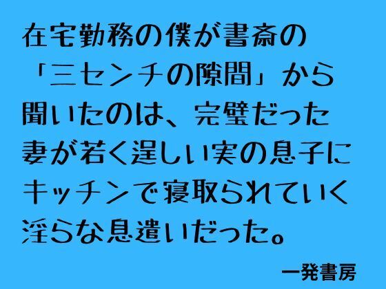 在宅勤務の僕が書斎の「三センチの隙間」から聞いたのは、完璧だった妻が若く逞しい実の息子にキッチンで寝取られていく淫らな息遣いだった。｜一発書房