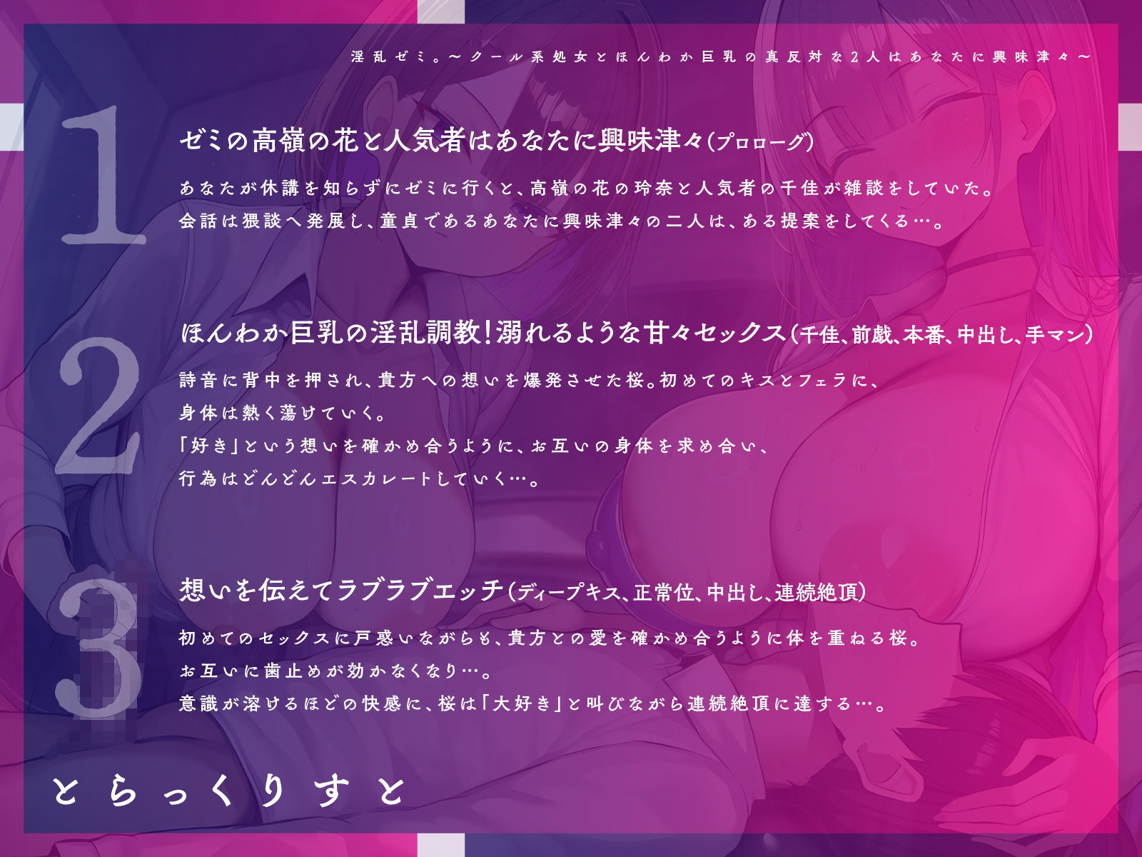 淫乱ゼミ。〜クール系処女とほんわか巨乳の真反対な2人はあなたに興味津々〜【KU100】 サンプル画像 5